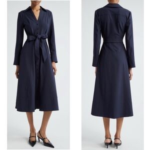 Cinq à Sept Women's Kyla Long Sleeve Navy Blue Button Down Midi Shirtdress NEW